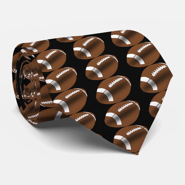 Football On Black Necktie (Rolled)
