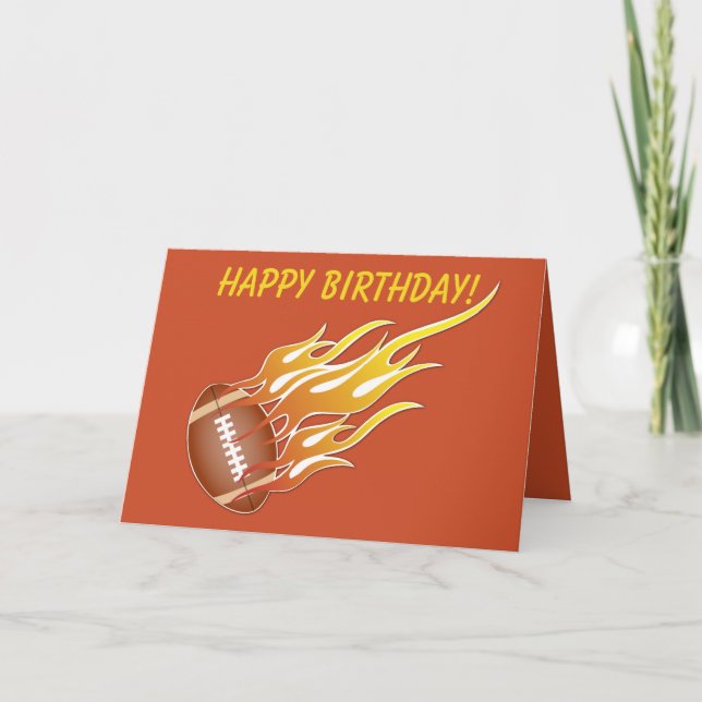 Football on Fire Customizable Birthday Card (Front)