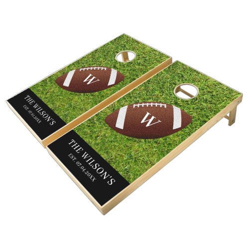 Football on Grass Field Custom Family Cornhole Set