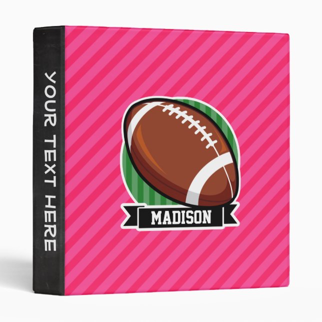 Football on Green and Neon Pink Stripes 3 Ring Binder (Front/Spine)