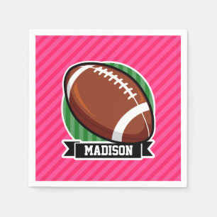 Football on Green and Neon Pink Stripes Napkins