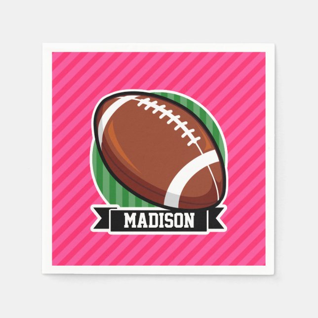 Football on Green and Neon Pink Stripes Napkins (Front)