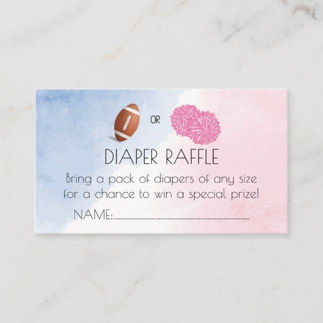 Football or Pom Poms gender reveal diaper raffle  Enclosure Card (Front)