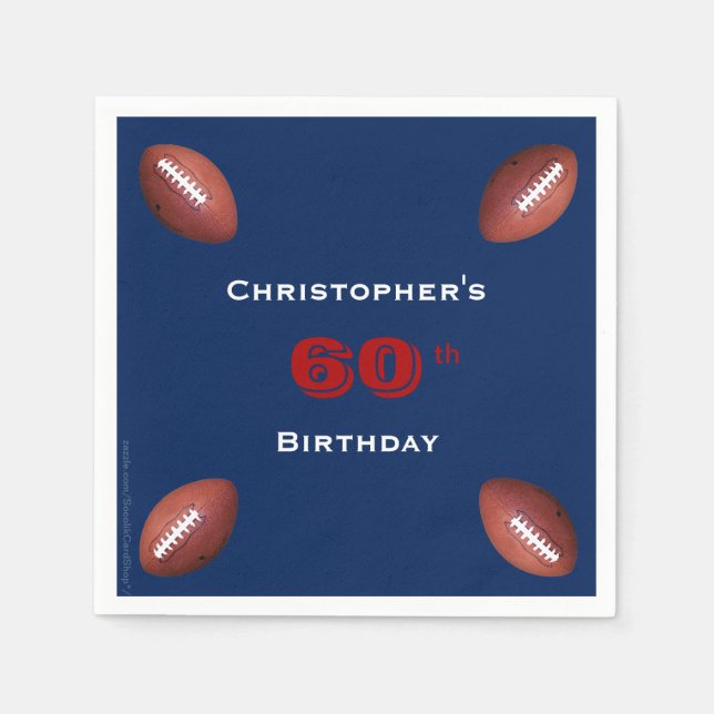 Football Paper Napkins, 60th Birthday Party Napkins (Front)