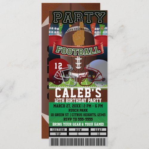 Football Party Birthday VIP Game Ticket Custom Invitation