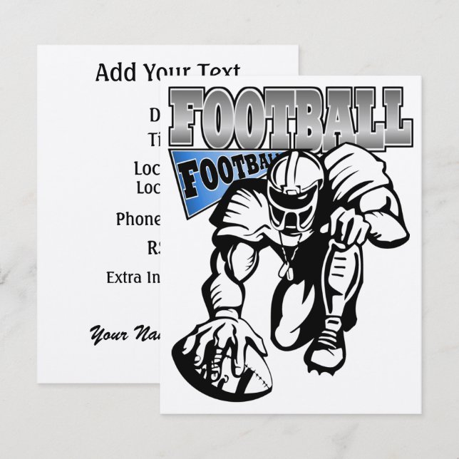 Football Party Blue and White (Black) by SRF Invitation (Front/Back)