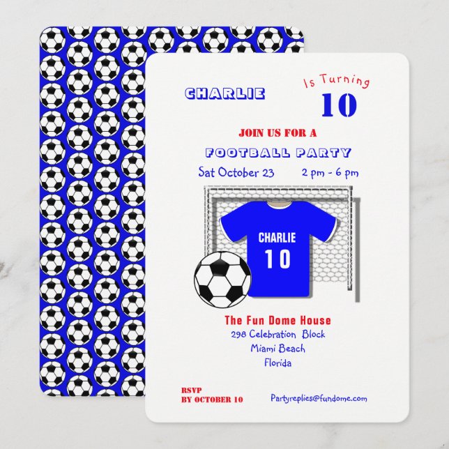 Football Party Blue Football Shirt Personalized Invitation (Front/Back)