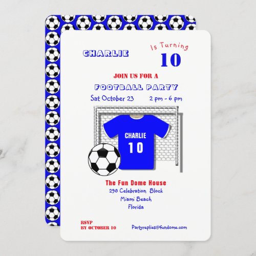 Football Party Blue Football Shirt Personalized Invitation