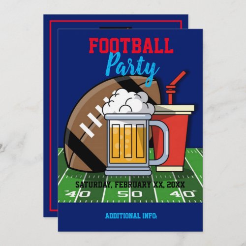 Football Party Blue Invitation