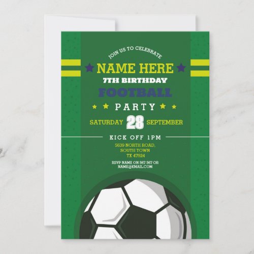 Football Party Invite Birthday Boys Invitation