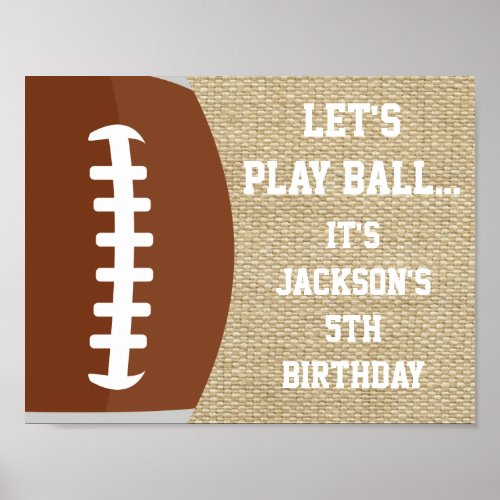 Football Party Sign with Burlap Background