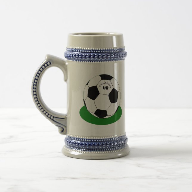 Football party, Soccer Ball with Name & Number Beer Stein (Left)