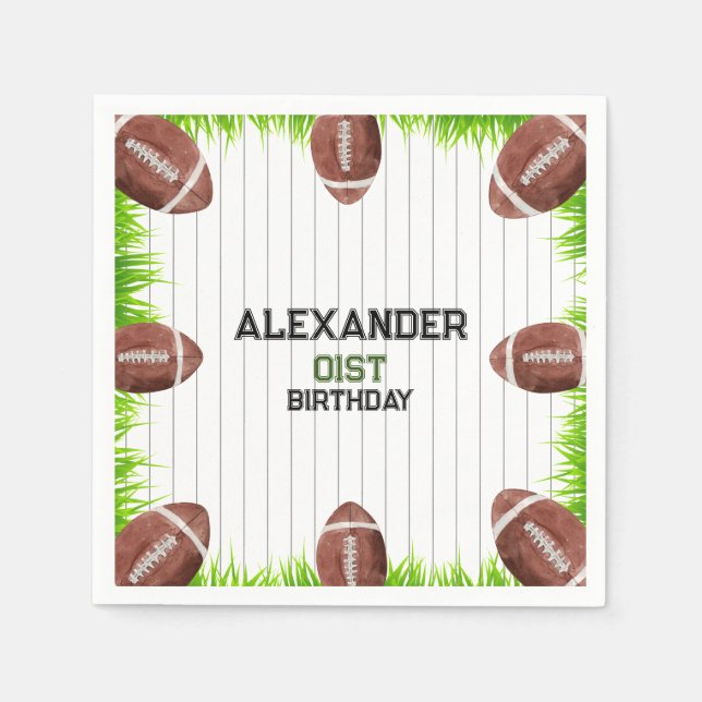 Football Pattern 1st Year Down birthday Pape Napkins (Front)