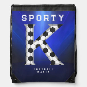 Football Pattern Alphabet Letter K Editable Text Drawstring Bag