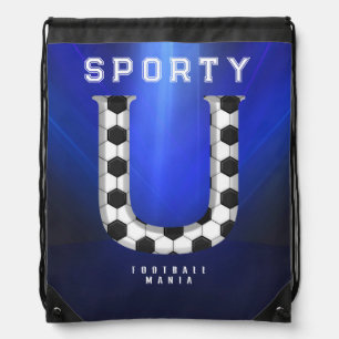 Football Pattern Alphabet Letter U Editable Text Drawstring Bag