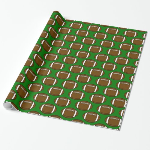 Football Pattern Design on Green Field Wrapping Paper