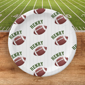 Football Pattern First Year Down 1st birthday Paper Plates