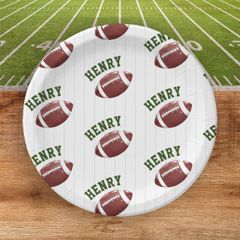 Football Pattern First Year Down 1st Birthday Paper Plates by SleepyKoala at Zazzle