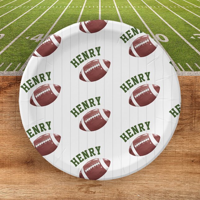 Football Pattern First Year Down 1st birthday Paper Plates (First year down - paper plates)