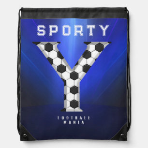 Football Pattern Initial Letter Y Editable Text Drawstring Bag