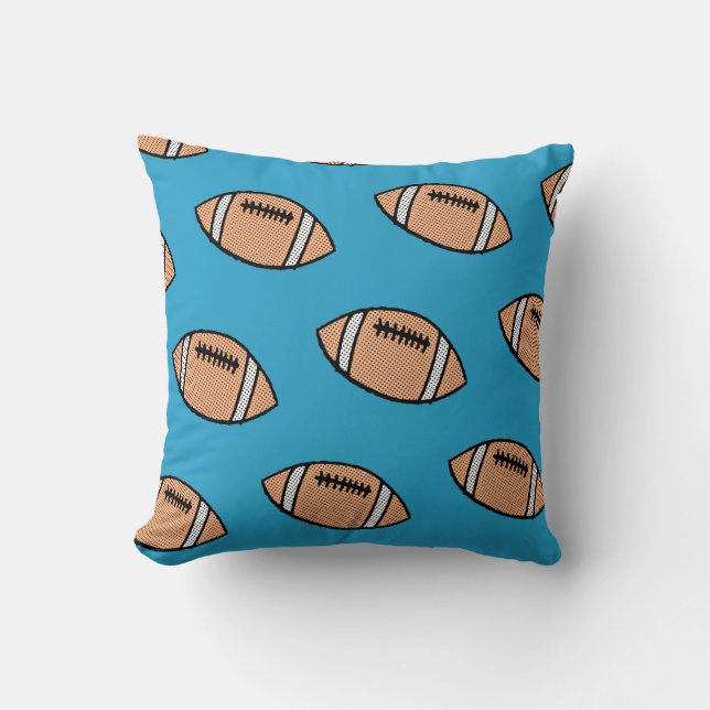 Football Pattern On Blue Background Throw Pillow (Front)