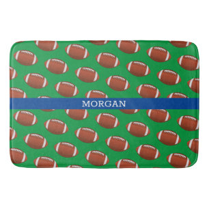 Football Pattern, White Name, Blue & Green Bath Mat