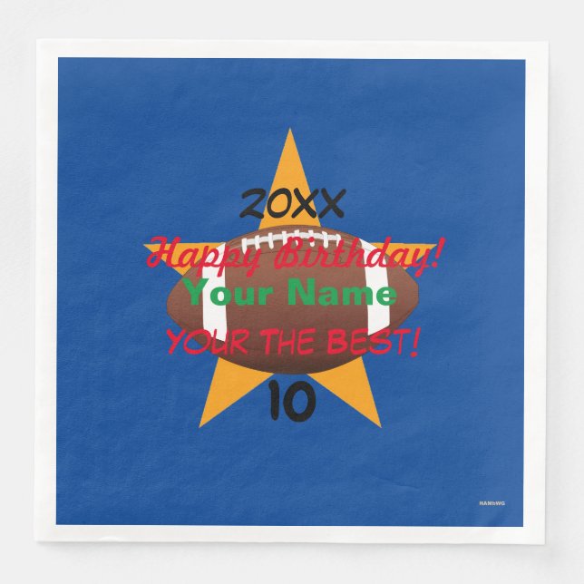 Football Personalized Birthday Paper Napkin HAMbWG (Front)