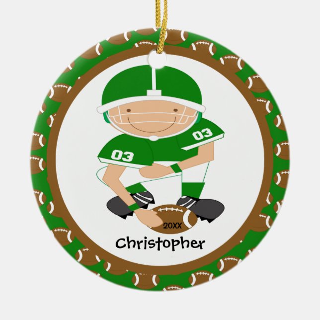 Football Personalized Boy Christmas Ornament (Front)