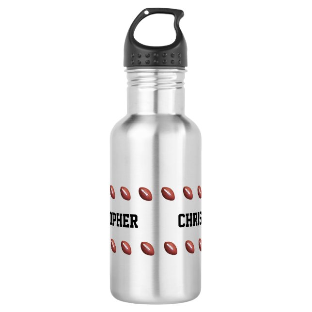 Football, Personalized Name,  Stainless Steel Water Bottle (Front)