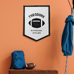 Football personalized team name black and white pennant<br><div class="desc">Cool room decor for your football player or football fan. This personalized pennant features a bold stylized football framed with a name and team name. Makes a great teen room decor item or also a great coach gift.</div>