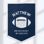 Football personalized team name navy blue sport pennant<br><div class="desc">Cool room decor for your football player or football fan. This personalized pennant features a bold stylized football framed with a name and team name in white on a school color navy blue background. Makes a great teen room decor item or also a great coach gift.</div>