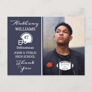 Football Photo Blue   White Graduation Postcard