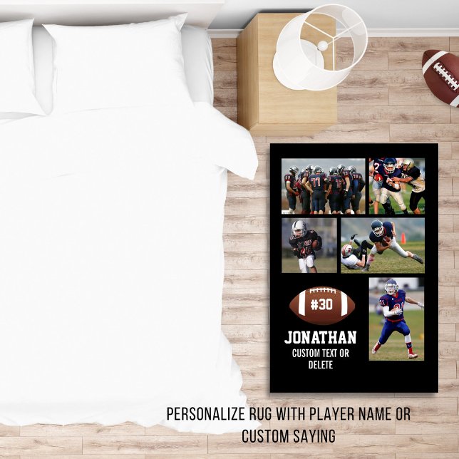 Football Photo Collage Personalized Text Black Rug (Creator Uploaded)