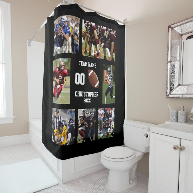Football photo collage shower curtain (In Situ)