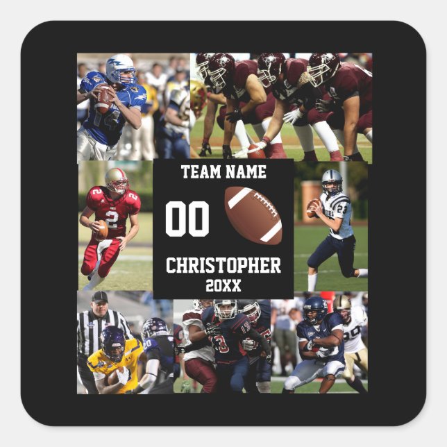 Football photo collage square sticker (Front)