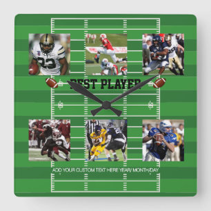 Football photo collage template Photo Block Square Wall Clock
