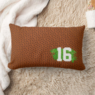 Football Pigskin Turf NUMBER Kids Sports Decor Lumbar Pillow