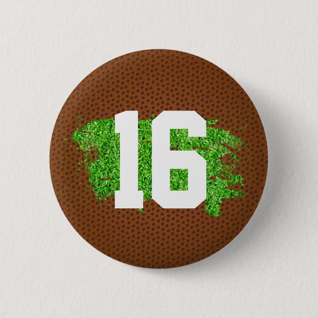 Football Pigskin Turf Number Sports Team Spirit Button (Front)