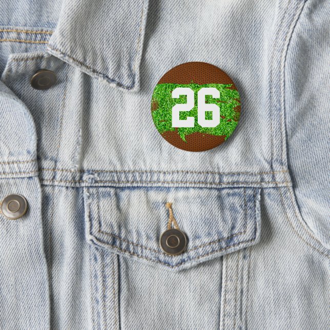 Football Pigskin Turf Player Number Sports Fan Button (In Situ)