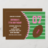 Football Pink Stitched Birthday Party Invitation (Front/Back)