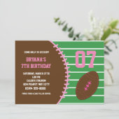 Football Pink Stitched Birthday Party Invitation (Standing Front)