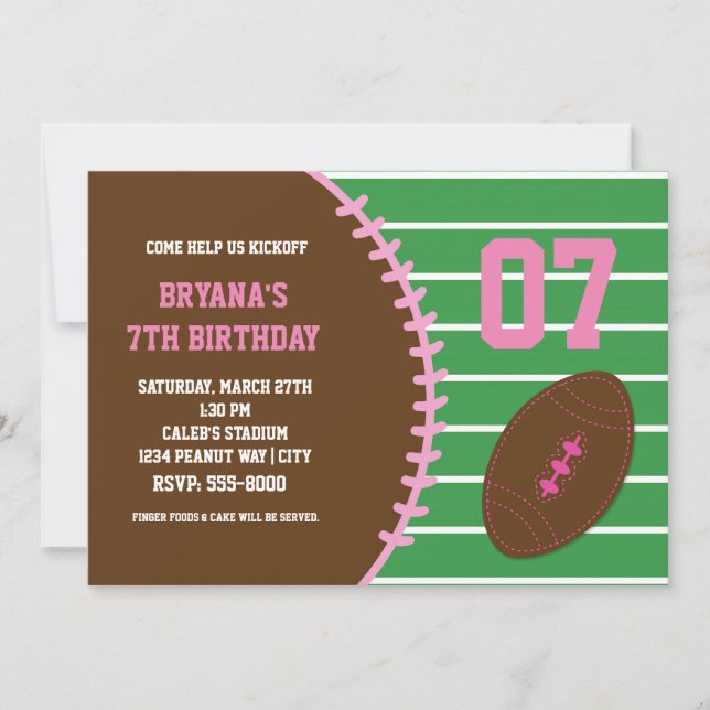 Football Pink Stitched Birthday Party Invitation (Front)