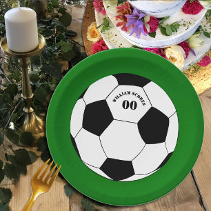 Football Plates, Soccer Ball with Name & Number Paper Plates