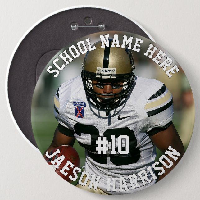 Football Player Add Name Number Team and Photo Button (Front & Back)
