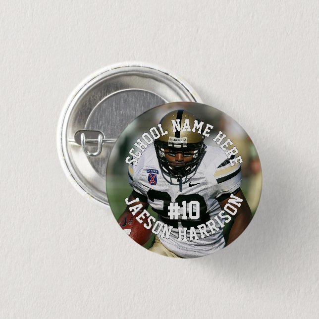 Football Player Add Name Number Team and Photo Button (Front & Back)