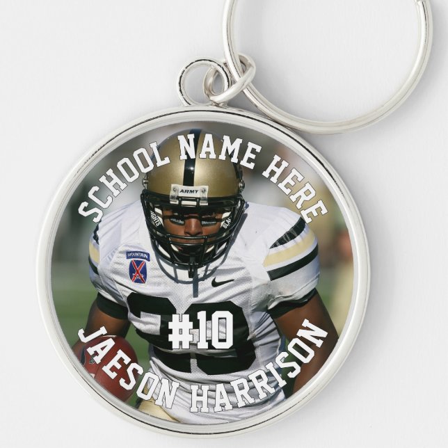 Football Player Add Name Number Team and Photo Keychain (Front)