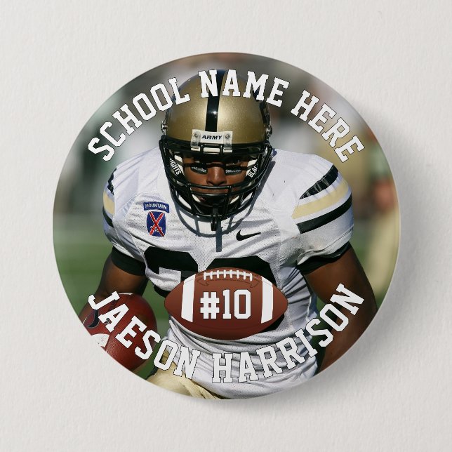 Football Player Add Name Number Team & Photo Button (Front)