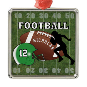Football 🏈 Player and Green Helmet Metal Ornament