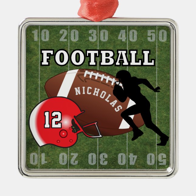 Football 🏈 Player and Red Helmet Metal Ornament (Front)