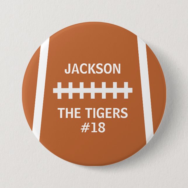 Football Player Ball Cool Custom Team and Number Button (Front)